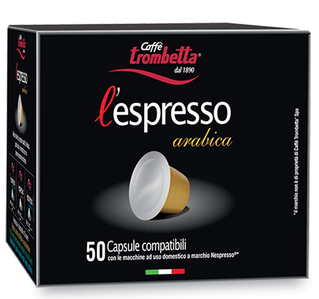 Caffè TROMBETTA L'Espresso, Italien Kaffee Nespresso compatibile Kapseln. Aus 100% Arabica mit einem vollmundigen und körperreichen - 50 Kapseln, 50 Stück (1er Pack)