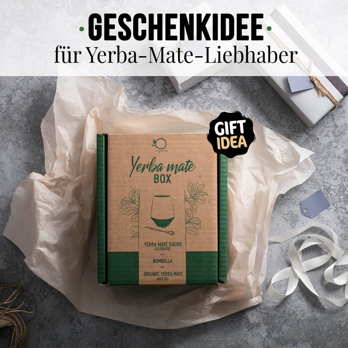 SET DA TÈ ORIGEENS MATE Con ​​tazza mate portoghese, bombilla e tè Yerba Mate BIO - Set regalo originale