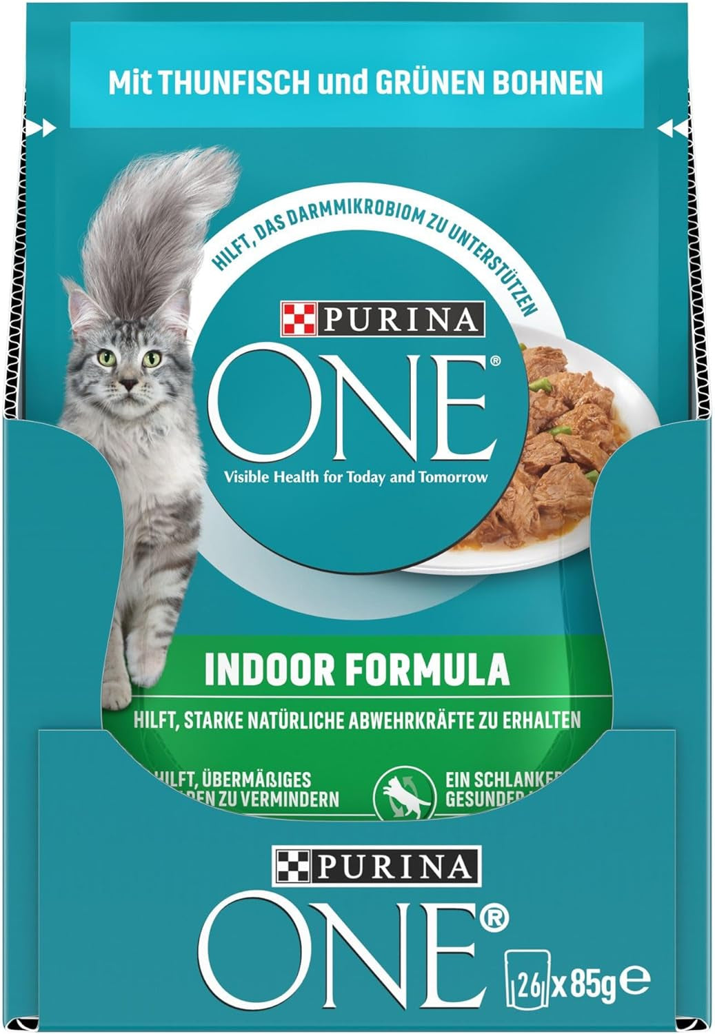 PURINA ONE Indoor Formula Cibo umido per gatti, teneri bocconcini in salsa per gatti fatti in casa con tonno, confezione da 26 (26 x 85 g)
