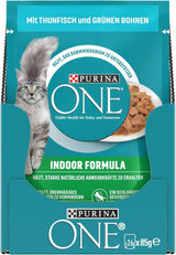PURINA ONE Indoor Formula Cibo umido per gatti, teneri bocconcini in salsa per gatti fatti in casa con tonno, confezione da 26 (26 x 85 g)