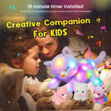 Gatto di Peluche Musicale a LED, Giocattolo Cantante Leggero, Mamma Gatta con 3 Gattini nella Pancia, Ninna Nanna Animata, Giocattolo Rilassante per Mamme, Bambini, Bambine, Arcobaleno, 45 cm