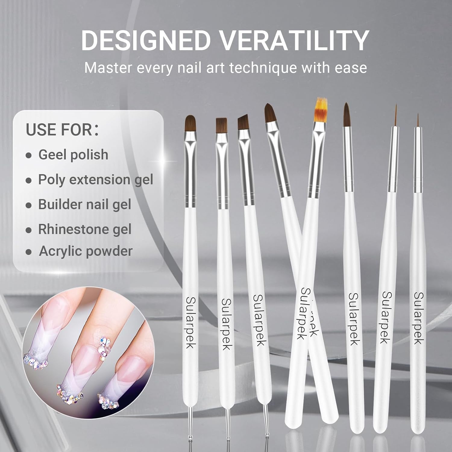 Sularpek 8 Stück Nagel Pinsel Set, Pinsel per Gelnägel, Nageldesign Pinsel, Nail Art Dotting Tools, Nailart Pinsel per Gel Acryl Nägel Nailart