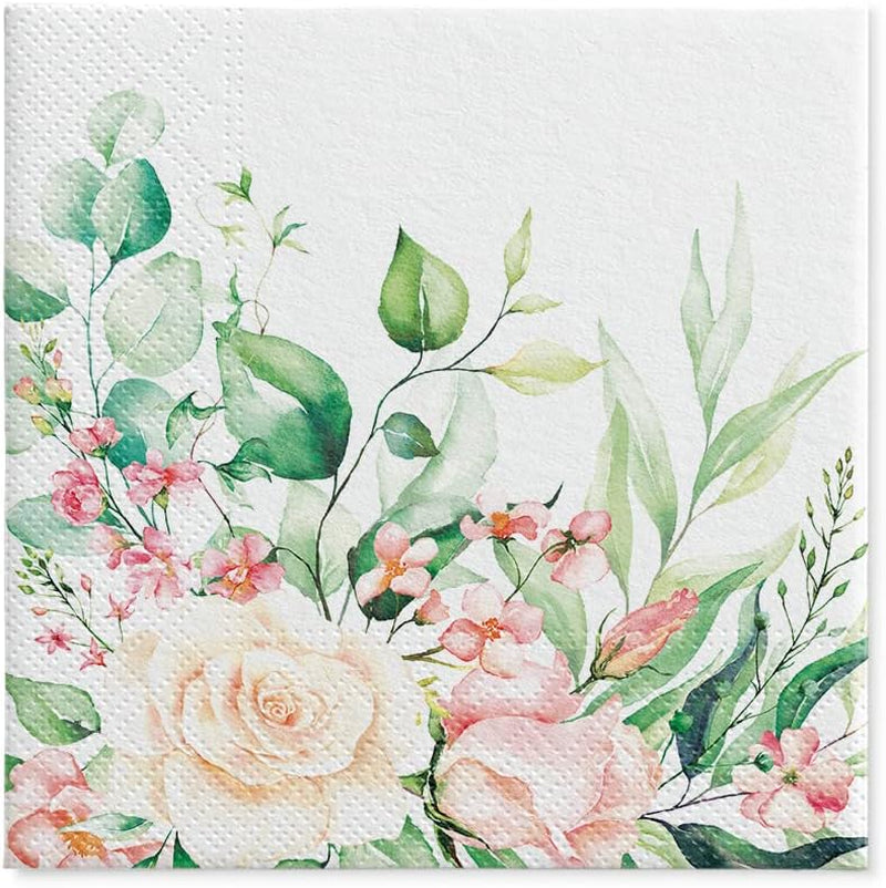PAW - Tovaglioli 3 Veli (33 X 33 Cm) I 20 Pezzi I Perfetti per Compleanni, Feste, Matrimoni, Comunioni e Festività I Tovaglioli di Carta Colorata - Fiori, Rose I Colore: Momenti Floreali (Confezione da 2)