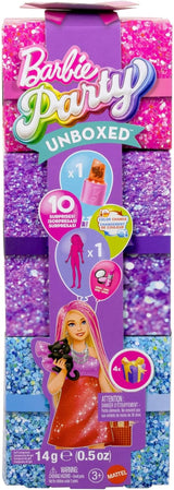 Bambola Barbie Party senza scatola e accessori, serie Glam Party con 10 sorprese, inclusa una bambola rosso vivo con effetto cambia colore, JFY68
