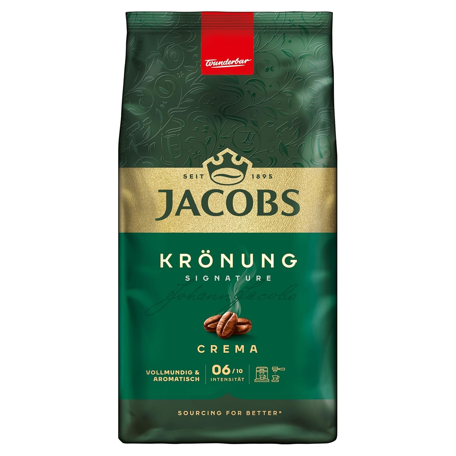 Jacobs Café Crema Gold Kaffeebohnen 1Kg – Vollmundig, Aromatisch, Fruchtige Notes, Arabica & Robusta Bohnen, Intensità 5/10, Ideale per Café Crema Naty Shop Krönung Crema 1 Kg