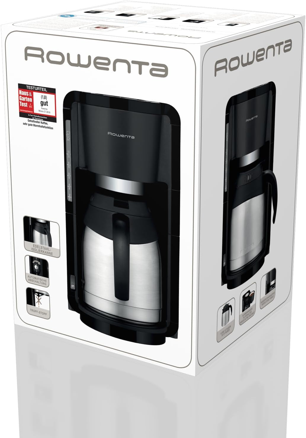 Rowenta Adagio Macchina per caffè espresso con filtro, caraffa termica in acciaio inossidabile, mantiene il caffè caldo fino a 4 ore, capacità 10-15 tazze, capacità 1,25 l, cestello filtro rimovibile, spegnimento automatico, nero, CT3818