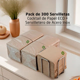Confezione da 300 tovaglioli di carta da cocktail, 100% riciclabili e biodegradabili, porta tovaglioli in acciaio inossidabile, tovaglioli ecologici, 10 x 10 cm, piegati.
