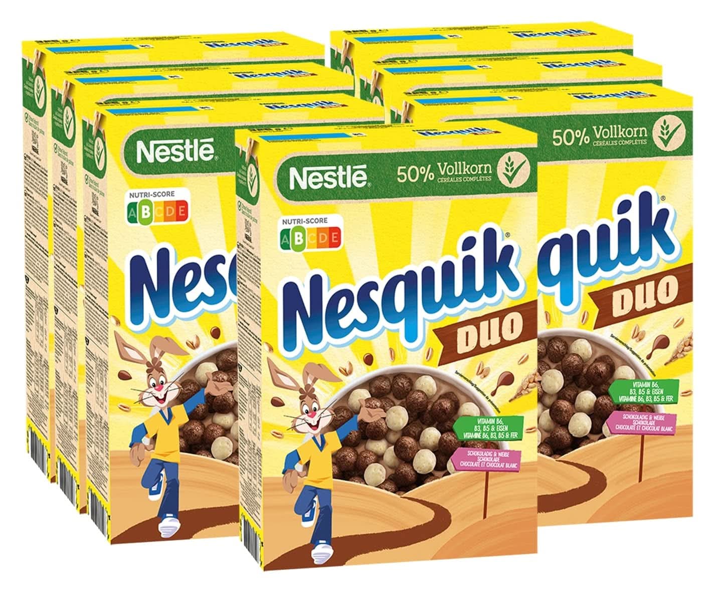 NESTLE Nesquik Duo, Cereali Al Cioccolato Fondente E Bianco Con Farina Integrale, Confezione Da 7 X 325 Grammi Naty Shop Cereali