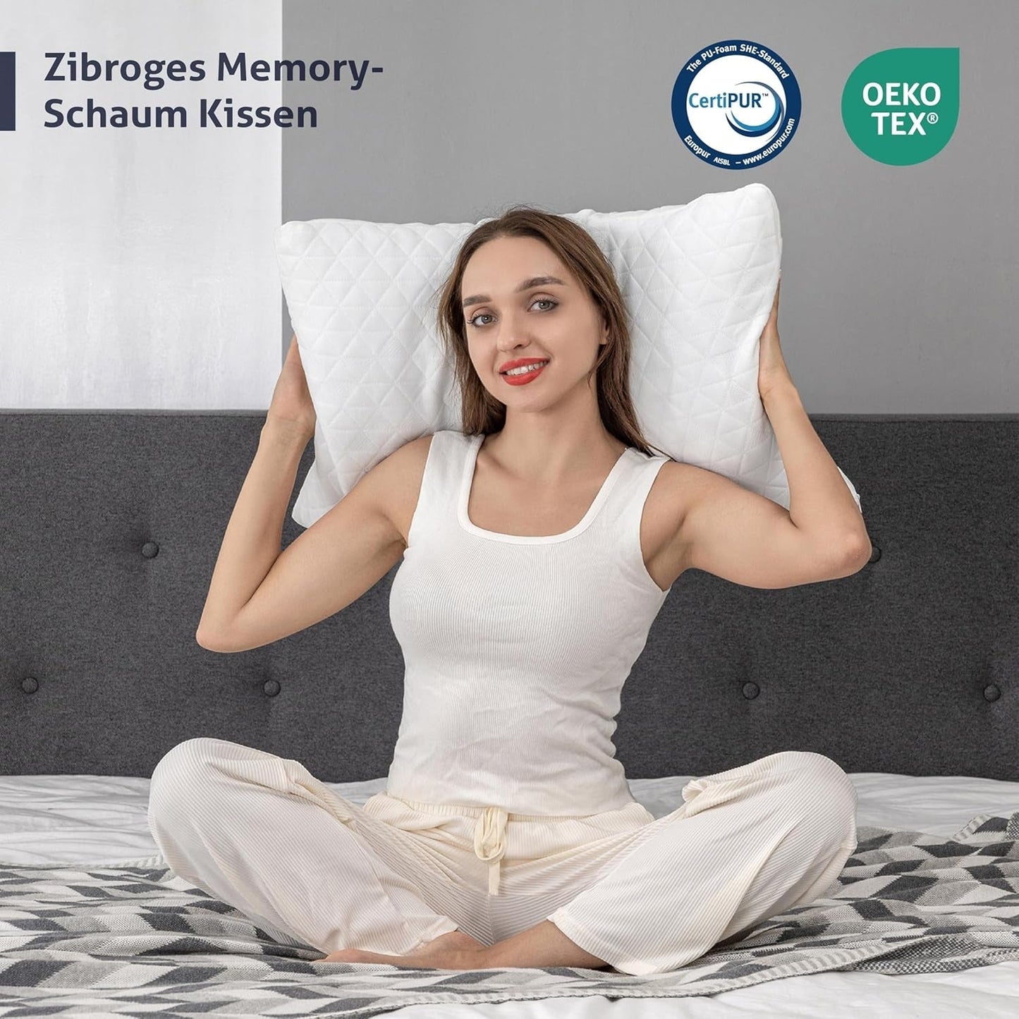 Cuscino in memory foam EGO HOME 40x80 cm con memory foam triturato - Cuscino di supporto per il collo traspirante ed ergonomico per chi dorme sul fianco, sulla schiena o sulla pancia - Certificato Oeko-Tex - Fodera lavabile