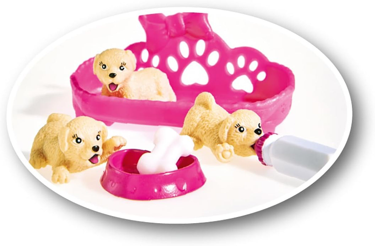 Simba 105733041 - Evi Love Puppy Love con TRE cuccioli, con cuccia e accessori, bambola alla moda, 12 cm, per bambini dai 3 anni in su