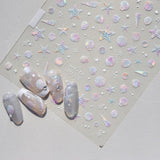 JMEOWIO 3D Nagelsticker Aurora Muschel Seestern Nail Art Sticker Self-klebend Nagelaufkleber 5D Stereoscopico Ozean Thema Dekoration Nageldesign Zubehör 1 Blatt