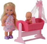 Simba 105736242 - Evi Love Doll Cradle 2 assortiti Evi come tata con culla e bambola alla moda da 12 cm per 3 anni e oltre
