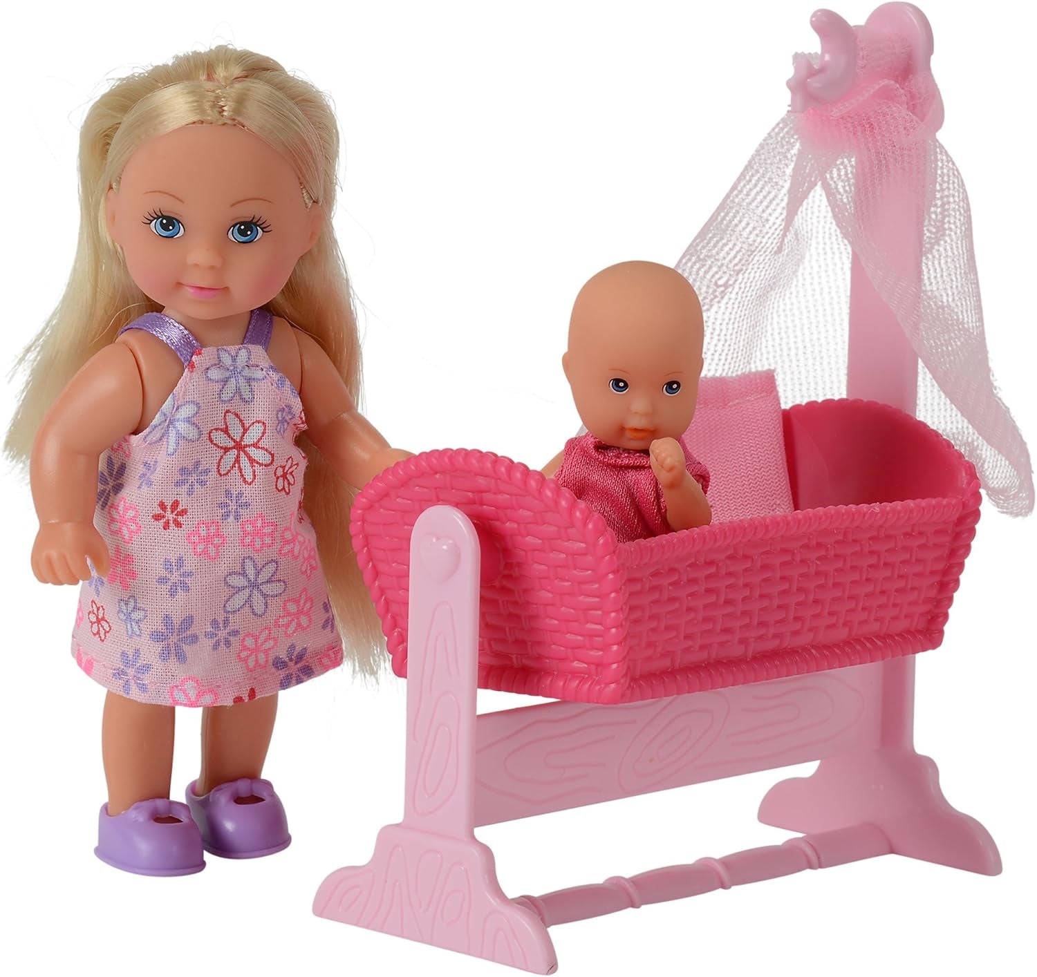 Simba 105736242 - Evi Love Doll Cradle 2 assortiti Evi come tata con culla e bambola alla moda da 12 cm per 3 anni e oltre