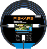 Fiskars S Tubo da giardino, Serie X, Tubo dell'acqua per irrigazione manuale, 13 mm (1/2"), Lunghezza: 15 m, Collegamento universale, Protezione UV, Protezione antigelo, Resistente alla torsione, Blu, 1076044