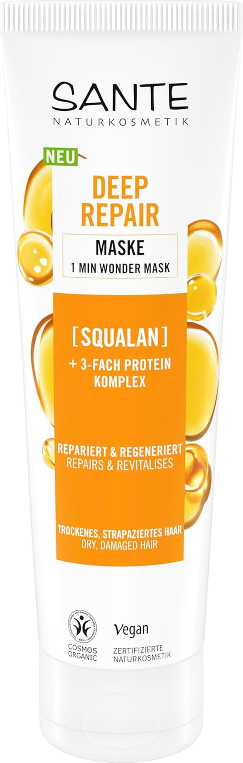 SANTE Natural Cosmetics Maschera riparazione profonda squalane + 3x complesso proteico, maschera per capelli vegana per idratazione intensa e capelli flessibili, ripara e rigenera i capelli danneggiati, 150 ml Naty Shop Hair Mask Titolo predefinito