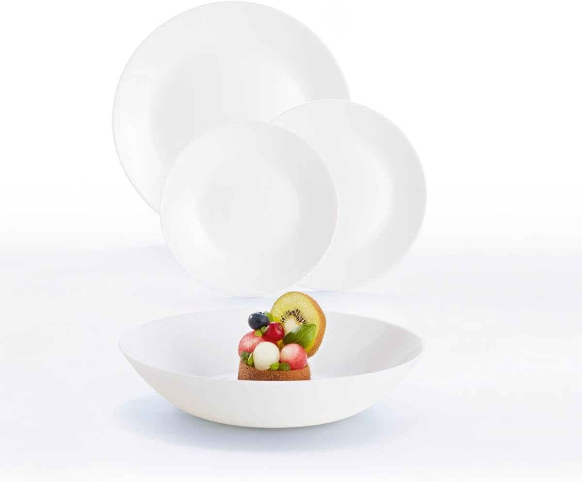 Servizio Piatti Bianco per 6, 24 Pezzi, 6 Piatti Piani, 6 Piatti Piani, 6 Piatti Dessert e 6 Tazze, Multicolore, 24 Pezzi