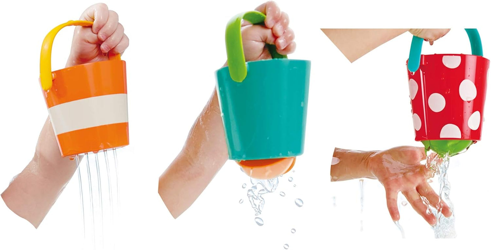 Set secchielli colorati Hape | Giocattolo da bagno con ruota idraulica in tre pezzi per bambini piccoli, multicolore Jucarii Bebe Naty Shop