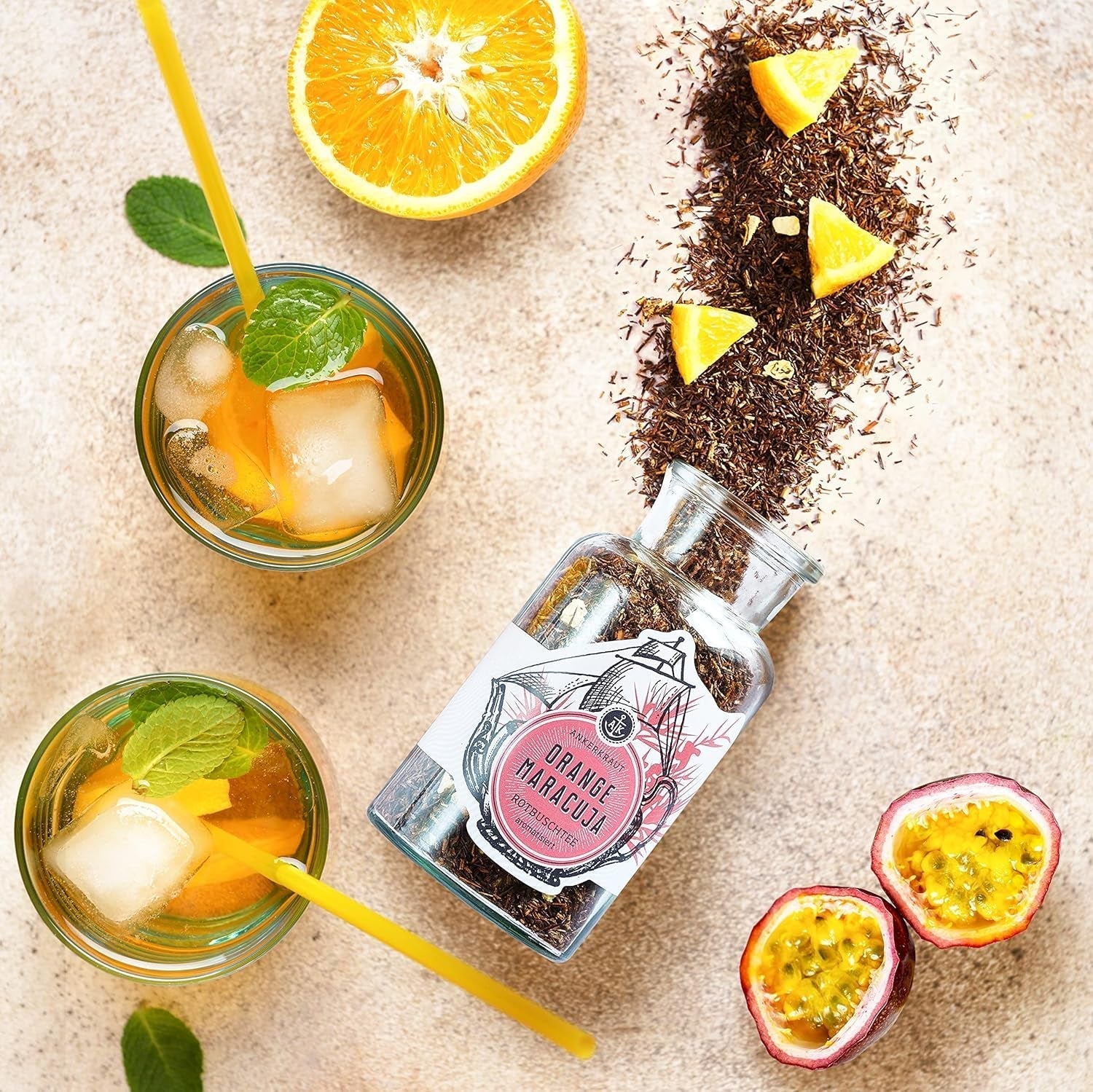 Ankerkraut Tè Arancia Rossa e Frutto della Passione 90g in Barattolo di Sughero Tè Sfuso Premium Idea Regalo Bevanda Benessere