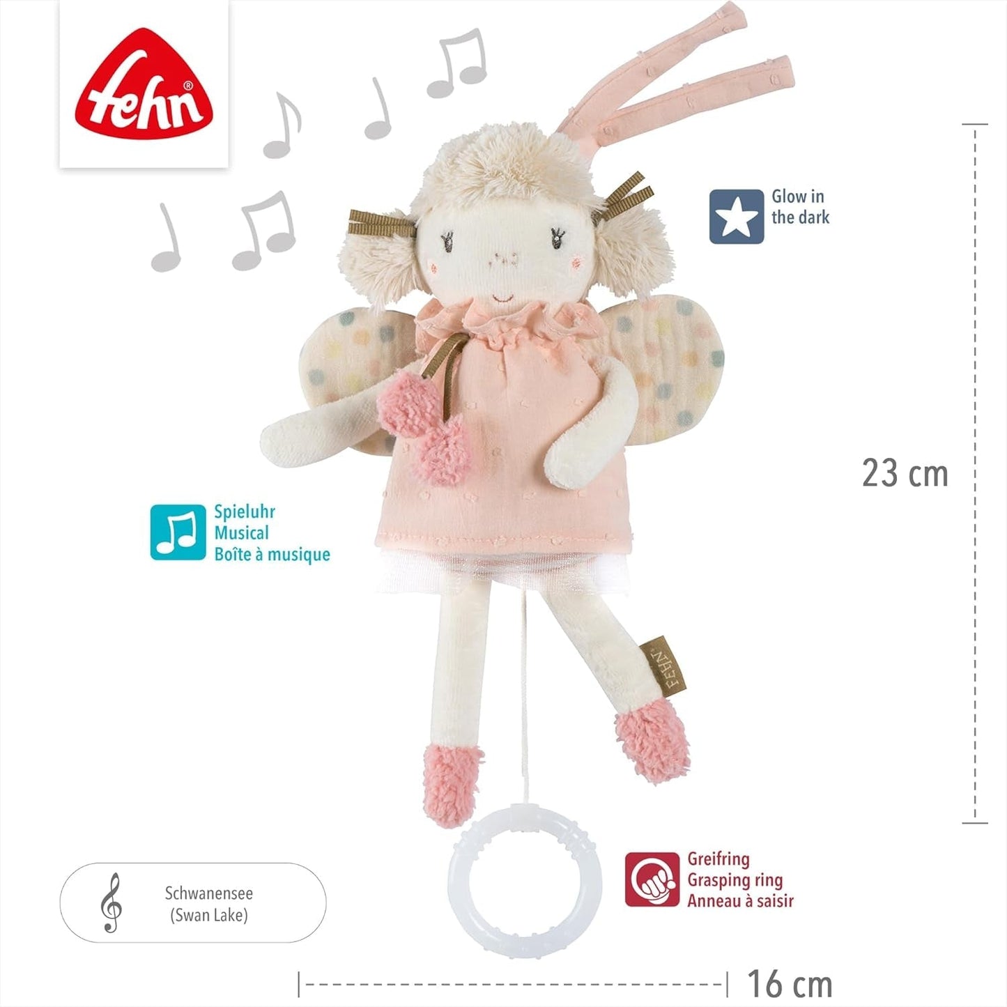 Mini carillon Fata Fehn - peluche e aiuto per dormire: il carillon a carica con la dolce melodia "Il lago dei cigni" calma in ogni situazione - per neonati e bambini a partire da 0 mesi Giocattoli Bebe Naty Shop