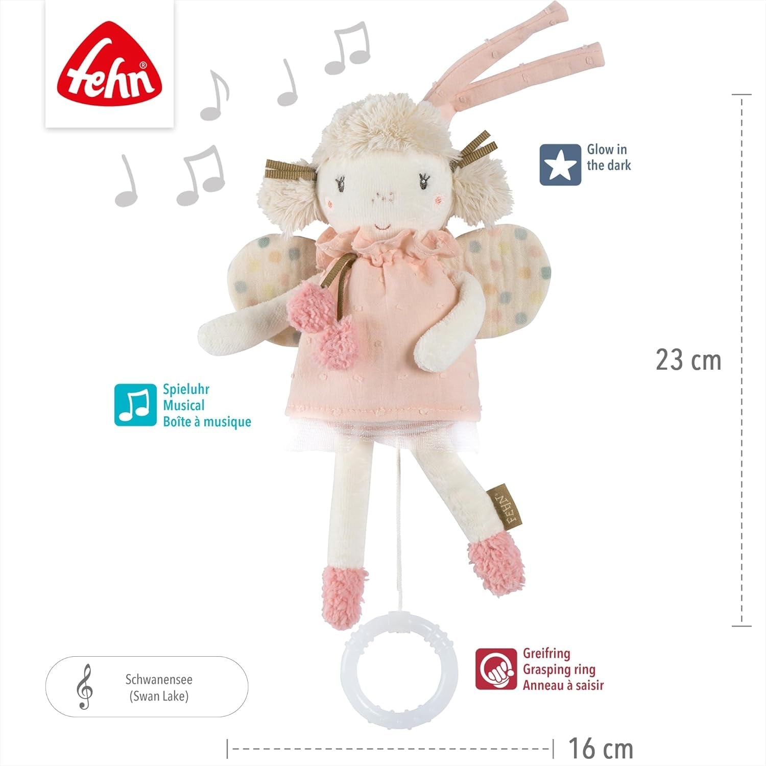 Mini carillon Fata Fehn - peluche e aiuto per dormire: il carillon a carica con la dolce melodia "Il lago dei cigni" calma in ogni situazione - per neonati e bambini a partire da 0 mesi Giocattoli Bebe Naty Shop