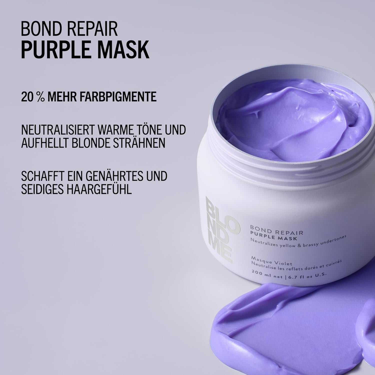 Schwarzkopf Professional BLONDME Bond Repair Purple Mask Maschera per capelli freddi Neutralizza i toni gialli per capelli tinti, decolorati e chiari Condizionante profondo e rinforzante 200 ml Maschera per capelli Naty Shop