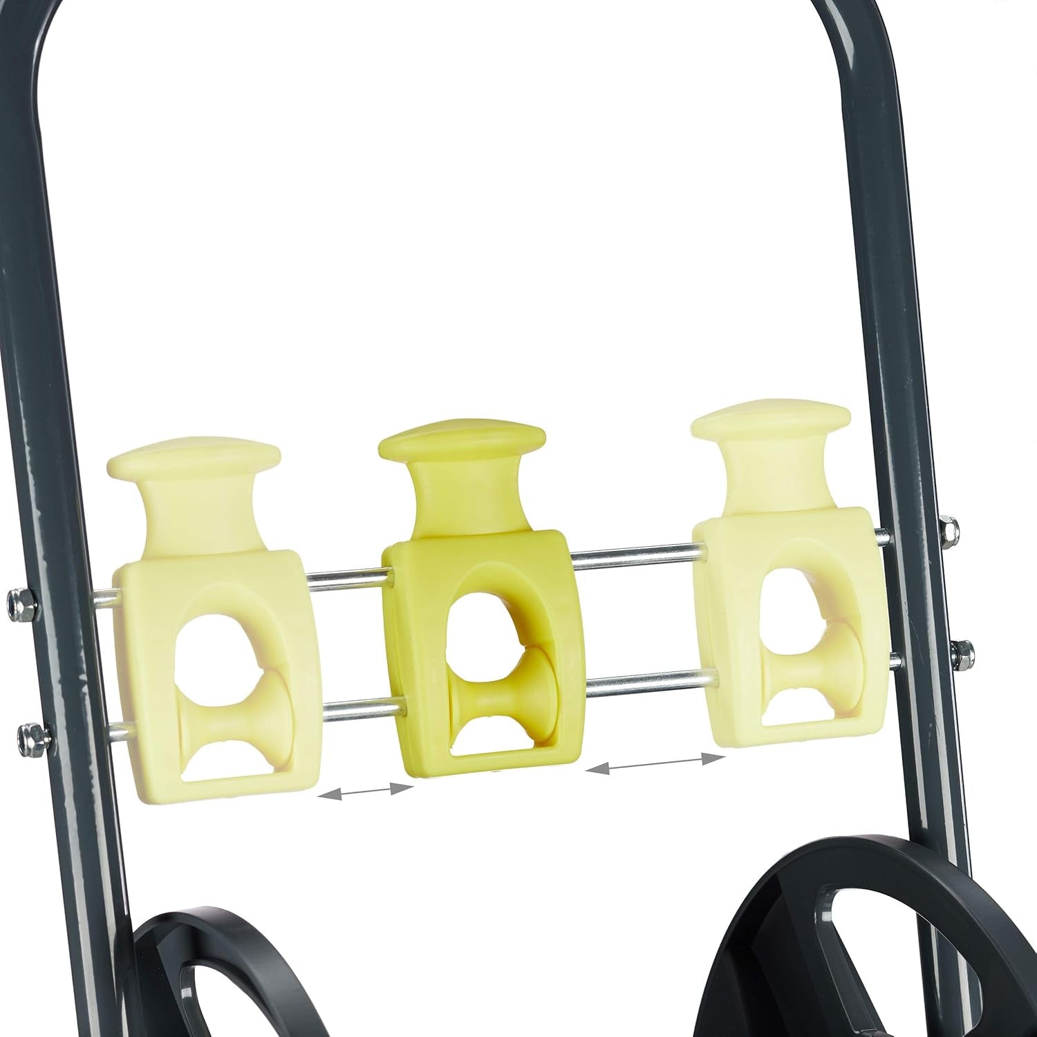 Relaxdays Carrello portatubo 45m, avvolgitubo mobile da giardino e balcone, con guidatubo, 76,5x44x41 cm, grigio-giallo