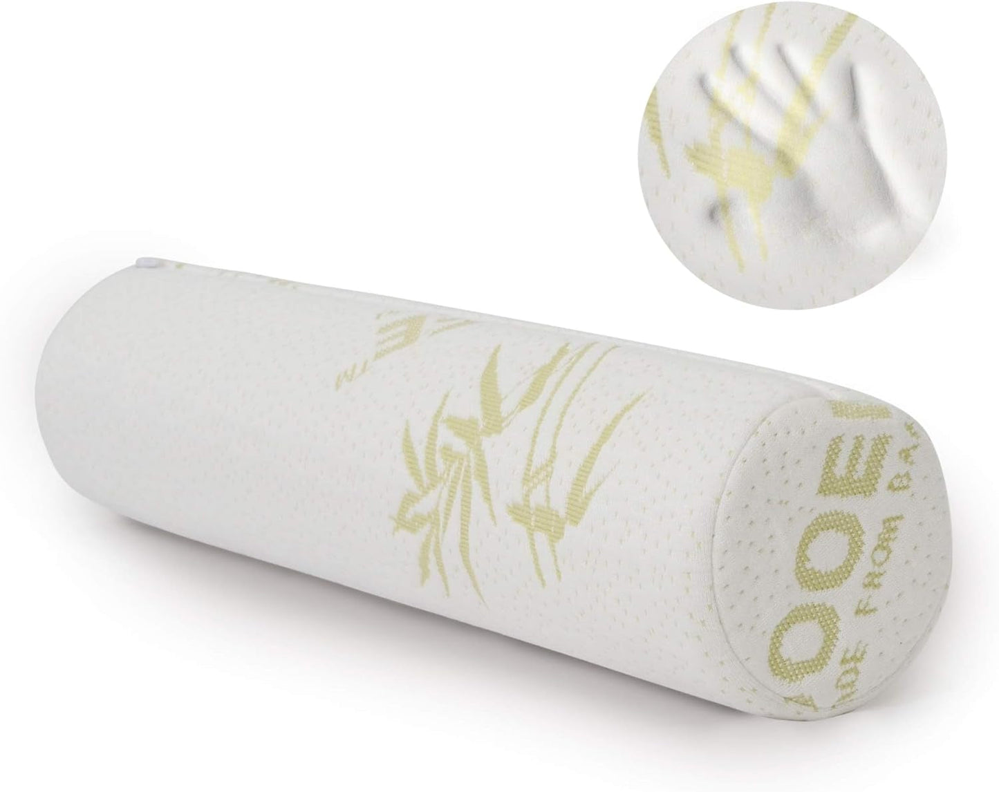 Rotolo per collo in schiuma di viscoelastica Milliard con fodera lavabile, Certificato Oeko-Tex, Durezza media, 10X43 cm, Perfetto per le allergie, Cuscino da viaggio, Cuscino per collo rotondo, Rullo di posizionamento, Rotolo per ginocchia Cuscini ortopedici cervicali Naty Shop Bianco