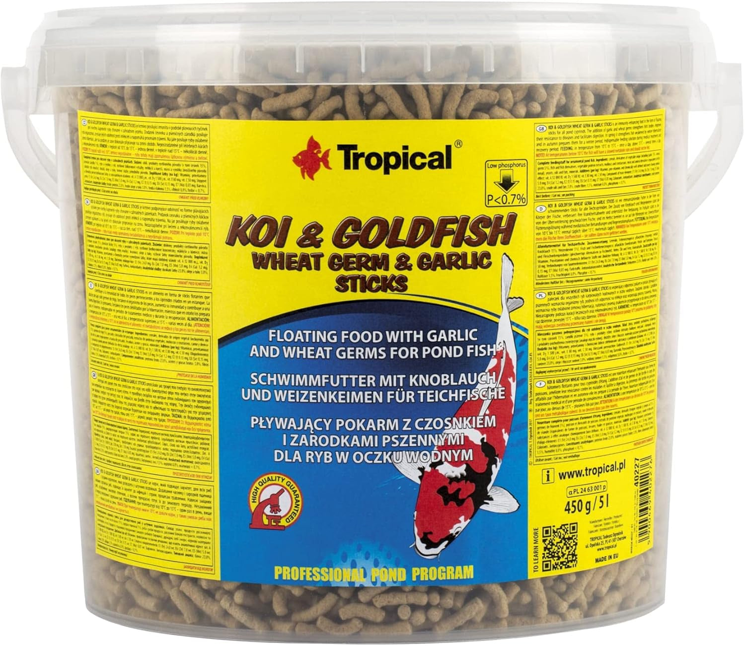 Germe di grano e bastoncini d'aglio KOI&Goldfish 5L / 430g - Mangime per pesci da laghetto per l'alimentazione quotidiana dei pesci koi in un ampio intervallo di temperature da 8 a 30°C