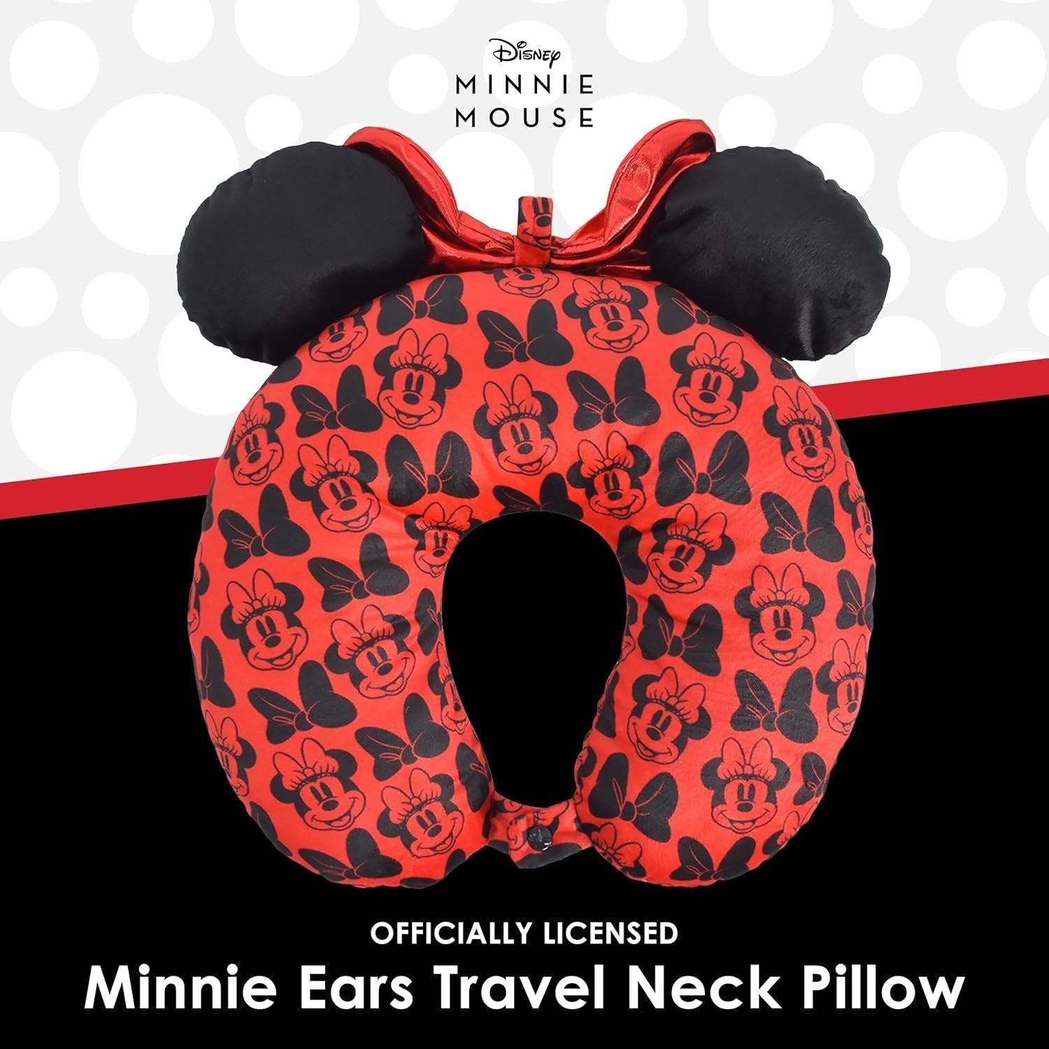 Ful Concept One Cuscino da Viaggio Disney Minnie Mouse con Orecchie 3D e Molla per Aereo, Auto e Ufficio, Comodo e Traspirante, Rosso/Nero Naty Shop Cuscini da Viaggio