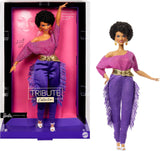 Barbie Signature Debbie Allen Tribute Collection Doll con top con spalle scoperte, cintura dorata e pantaloni e leggings con frange viola, JBJ24