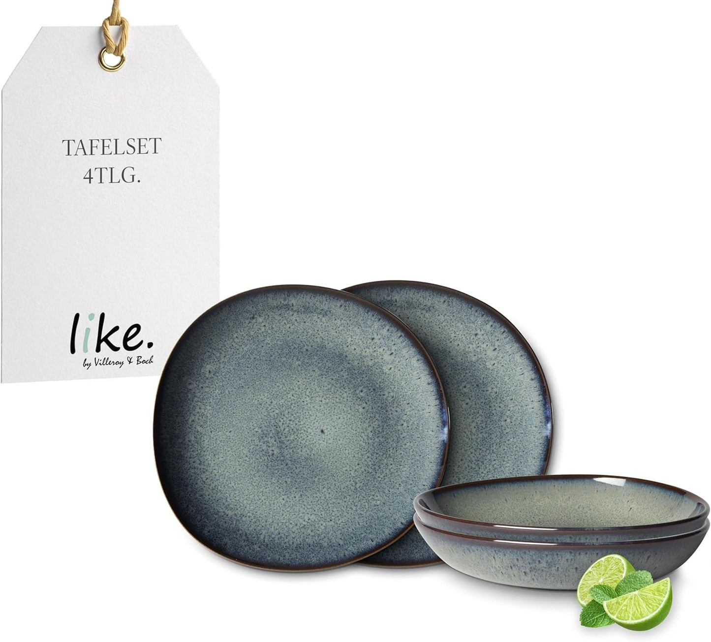 Piace. de Villeroy & Boch - Servizio da tavola in gres Lave Gris, 4 pezzi, aspetto ceramica, servizio da tavola per 2, grigio