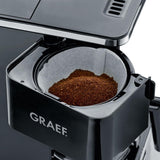 GRAEF. Macchina per caffè espresso con filtro FK402 Nera, 1,25 L, funzione di mantenimento in caldo, timer, funzione di pre-infusione, testa di infusione per uno sviluppo ottimale del sapore, facile da usare