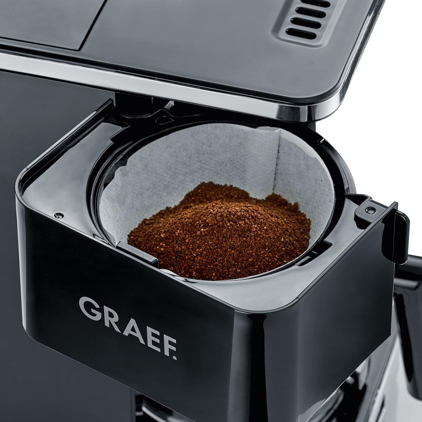 GRAEF. Macchina per caffè espresso con filtro FK402 Nera, 1,25 L, funzione di mantenimento in caldo, timer, funzione di pre-infusione, testa di infusione per uno sviluppo ottimale del sapore, facile da usare