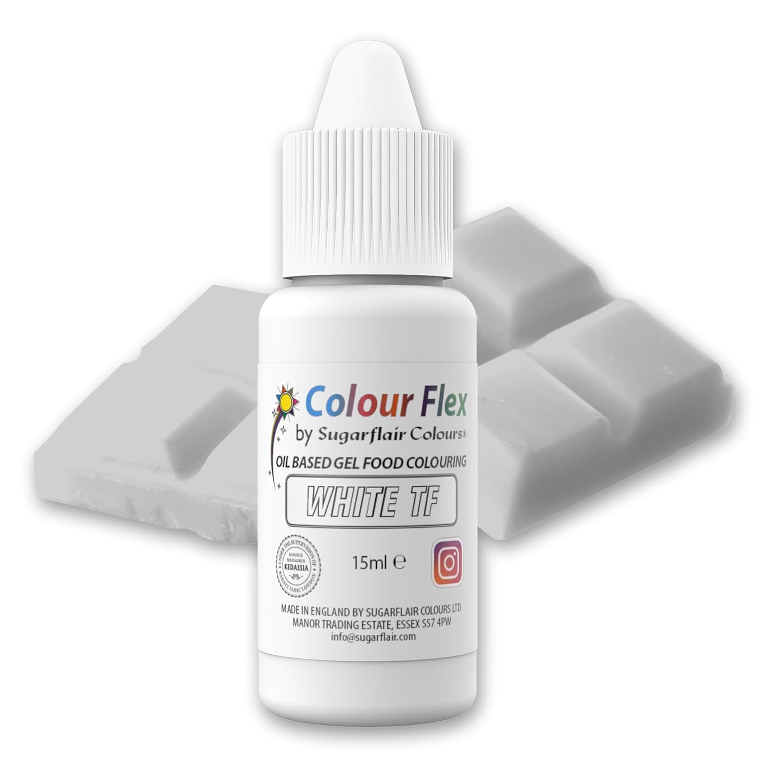 Sugarflair Colourflex Colorante alimentare bianco a base di olio, colorante alimentare liquido altamente concentrato, colorante alimentare per crema al burro, cioccolato, pasta, fondente, glassa e altro - 15 ml