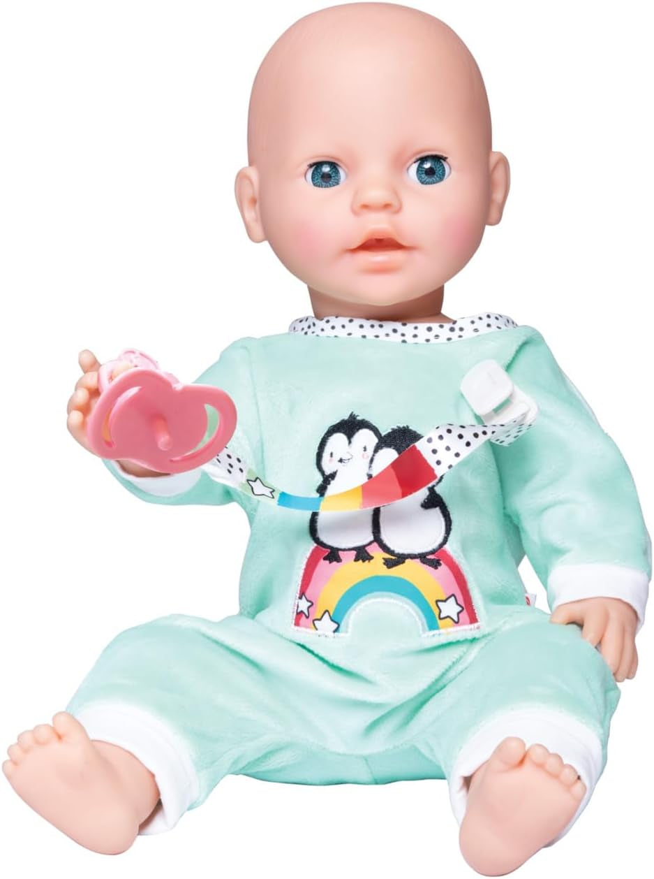 Heless 1181 - Tuta per bambola con design a pois e pinguino, realizzata in morbido velluto con ricamo di alta qualità, misura 28-35 cm
