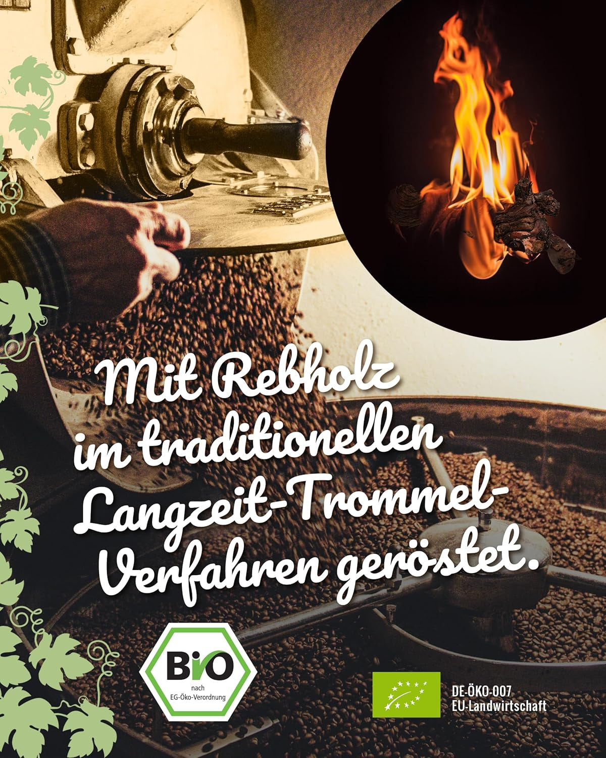 Blank Roast - BIO Winzer Kaffee 1000g - schonend mit Pfälzer Rebholz geröstet - ganze Kaffee-Bohnen aus Perù - 100% Arabica Röstung - schokoladig & nutig - säurearm