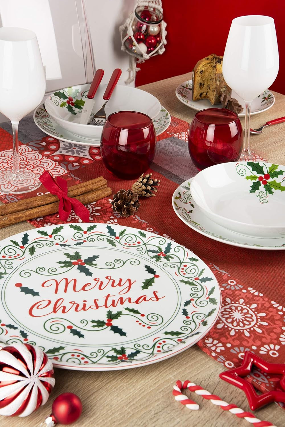 Excelsa SERV.TAV.18 PZ NATALE HOLLY Bianco