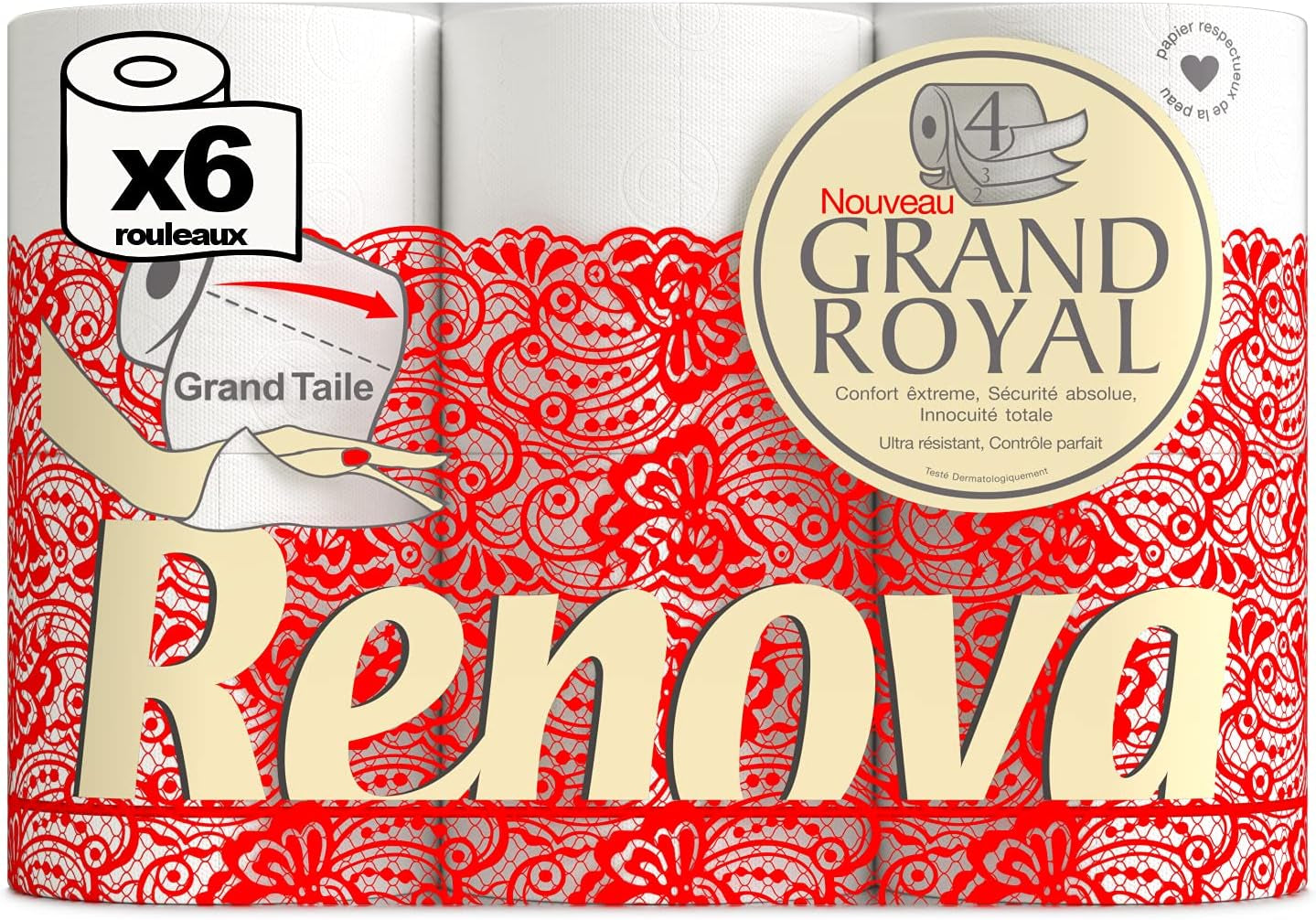 Carta igienica Renova Renova Grand Royal 4 veli - 6 rotoli, Large (confezione da 5)