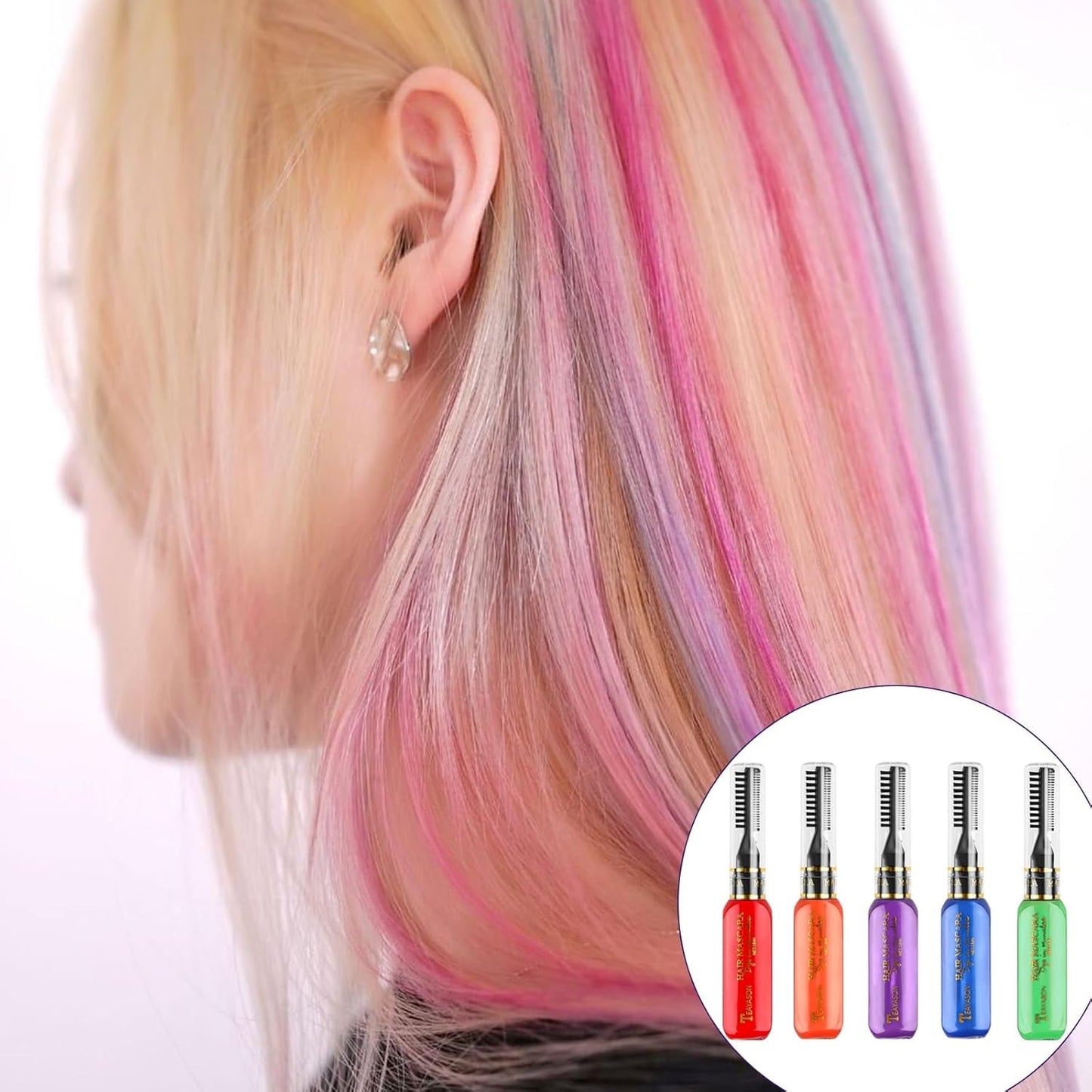 5 colori tinture per capelli temporanee cera per capelli colorata mascara per capelli tintura per capelli temporanea mascara per ragazze e donne tintura per capelli lavabile gesso adatto per compleanni cosplay fai da te Halloween tinture per capelli Naty Shop