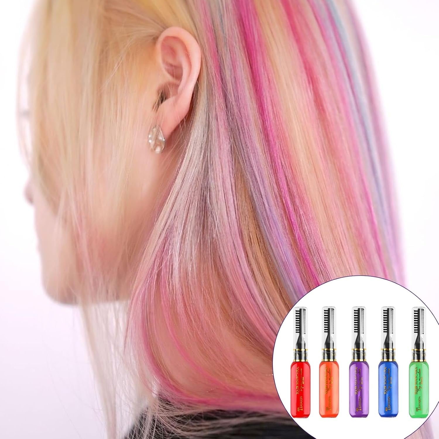 5 colori tinture per capelli temporanee cera per capelli colorata mascara per capelli tintura per capelli temporanea mascara per ragazze e donne tintura per capelli lavabile gesso adatto per compleanni cosplay fai da te Halloween tinture per capelli Naty Shop