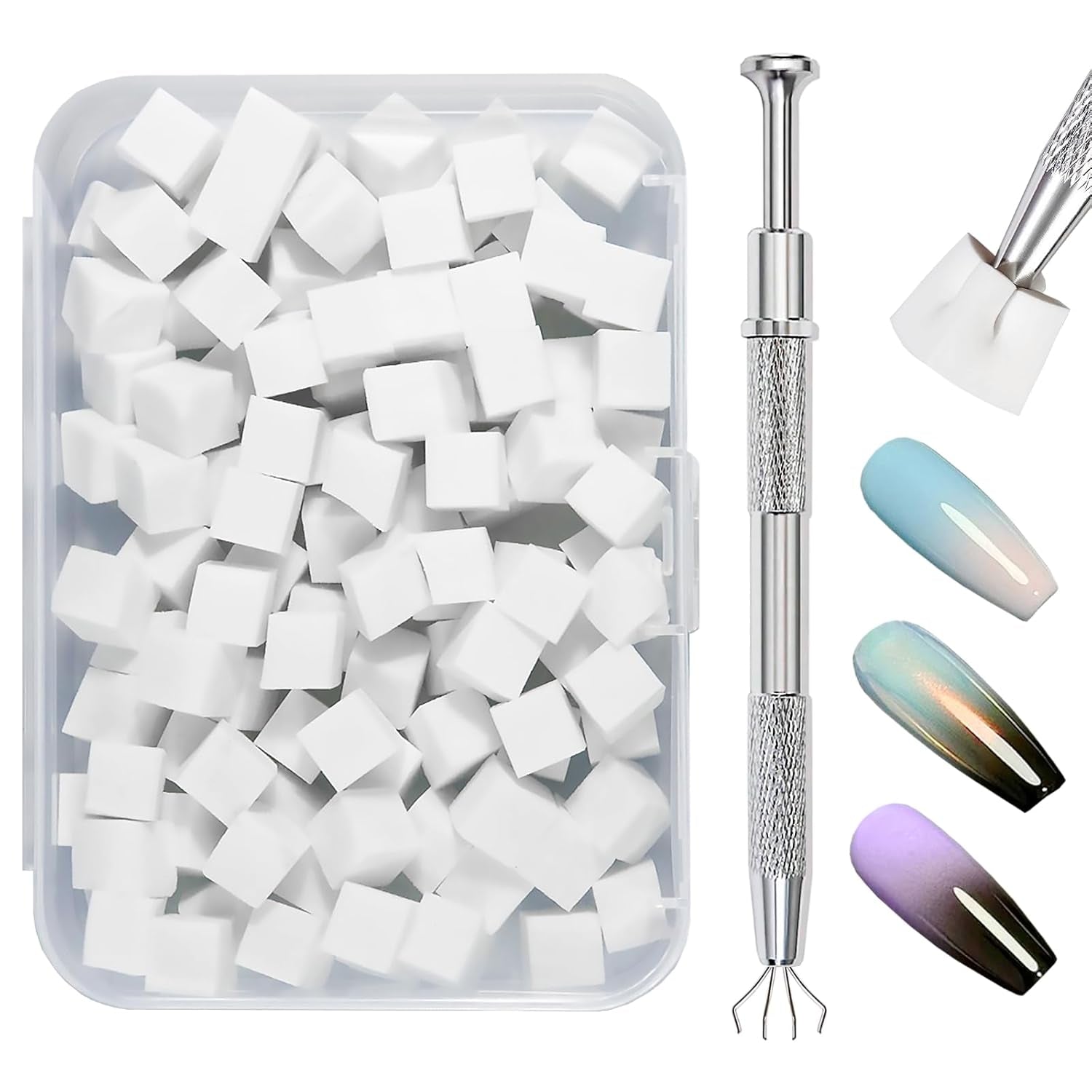 Qufiiry 200 Pezzi Nail Art Schwämme Con Metallo Greifer, Nagelkunst Schwammpinsel, Maniküre Zubehör Für Nägel, Um Eine Varavländ Von Gradient Nail Art Patterns To Create (Bianco)