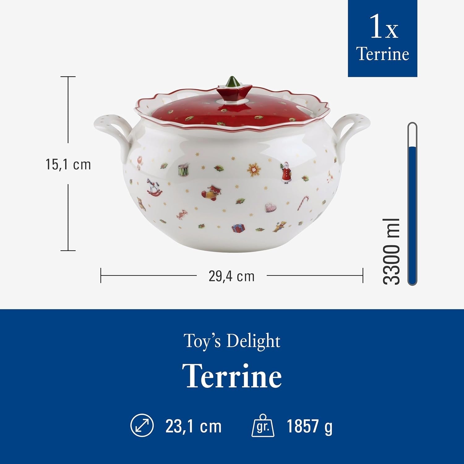 Villeroy & Boch Toy's Delight Terrina, 3 litri, porcellana Premium, bianco/rosso