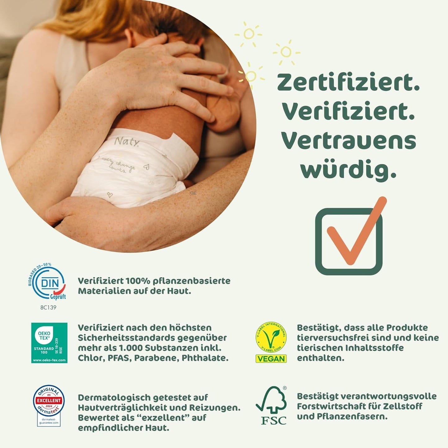 Pannolini per bambini Naty BioEmbrace, taglia 3 (4–9 kg) | Materiali 100% vegetali, delicati sulla pelle | Morbidezza traspirante, dermatologicamente testato, ottimo assorbimento | 100 pezzi.