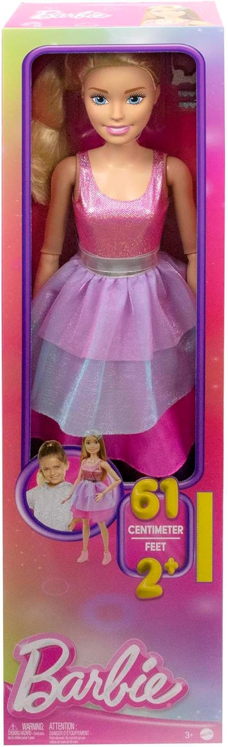 Bambola Barbie Extra Large (71 cm) - Abito rosa, capelli biondi con clip e collana, regalo per 3 anni e oltre, HJY02