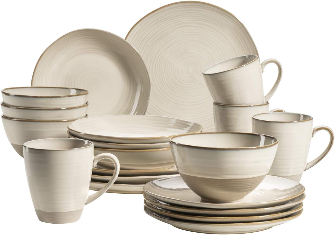 MÄSER 931512 Nottingham Serie Vintage Servizio di stoviglie per 4, Servizio combinato da 20 pezzi con forme rotonde irregolari in look retrò, Piastrella, Beige