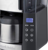 Caffettiera Russell Hobbs con macinacaffè e caraffa termica [Timer digitale, soffione doccia per estrazione e aroma ottimali] Grind&Brew (1-10 tazze, 3 impostazioni di macinatura) Caffettiera con filtro 25620-56