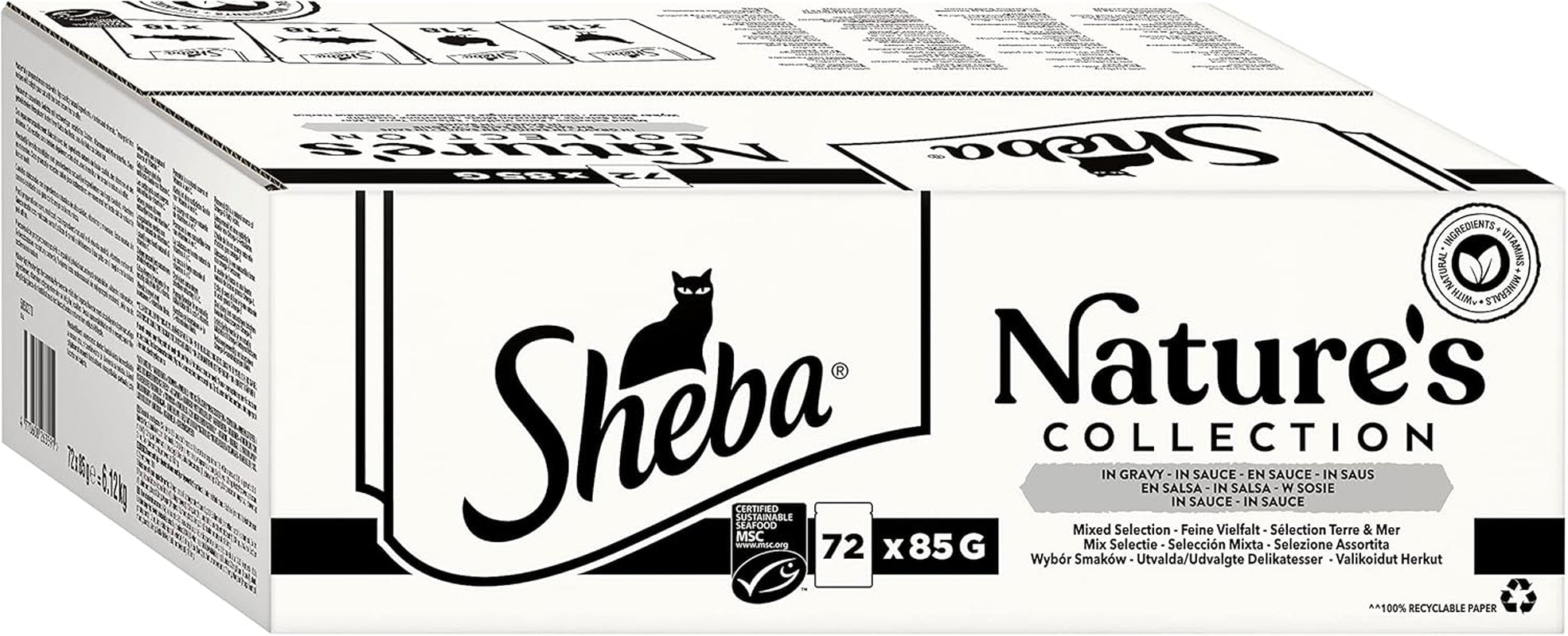 SHEBA Nature's Collection in Salsa - Cibo umido per gatti di alta qualità, varietà fine (MSC) in bustine porzionate - 72 x 85 g