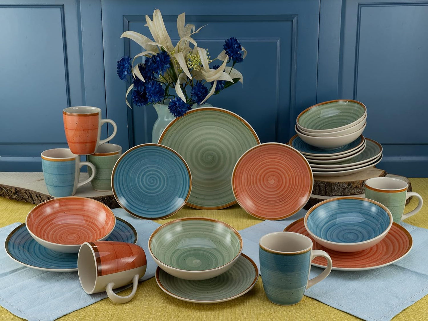 CreaTable, 22851, serie COUNTRY, set di stoviglie da 24 pezzi per 6 persone, servizio combinato in porcellana, lavabile in lavastoviglie e adatto al microonde, produzione di qualità