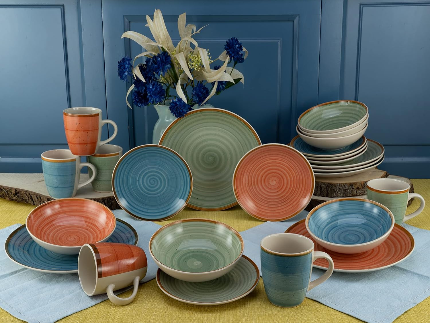 CreaTable, 22851, serie COUNTRY, set di stoviglie da 24 pezzi per 6 persone, servizio combinato in porcellana, lavabile in lavastoviglie e adatto al microonde, produzione di qualità