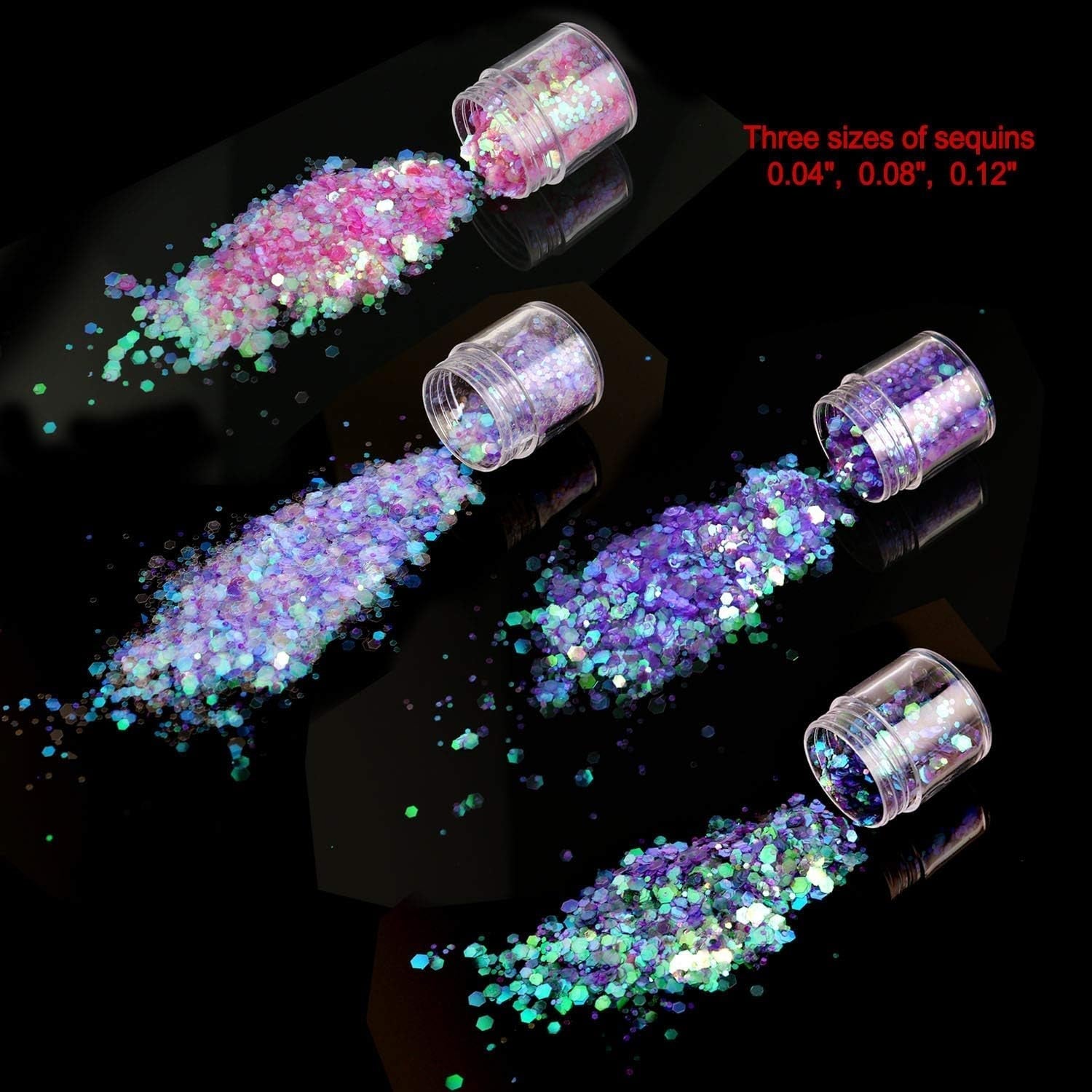 Howaf 12 scatole glitter per unghie viso corpo pennello glitter trucco glitter per unghie occhi labbra capelli decorazione del corpo Halloween Natale Festival mascherata accessori per il trucco